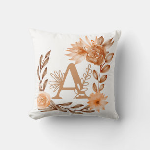 Monogramm A, Herbstblumenfarben, Brauntöne Pfirsic Kissen