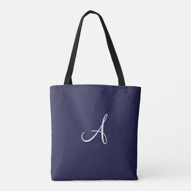 Monogramm A in Weiß auf blauem Säckchen Tasche (Rückseite)