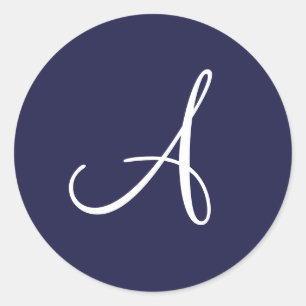 Monogramm A in Weiß auf Navy Blue, Runder Aufkleber