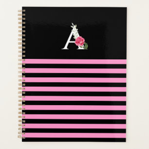 Monogramm A in Weißrosa Rose und Blätter Streifen Planer
