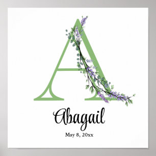 Monogramm A Lavendel-Eukalyptus-Kinderzimmerplakat Poster