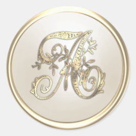 Monogramm A, Verziert, aus Gold und Elfenbein Runder Aufkleber
