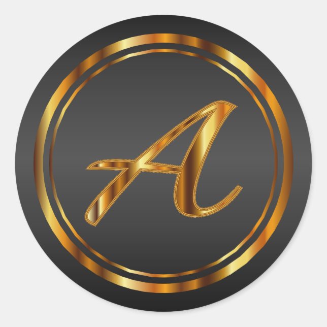 Monogramm A-Z - Metallisches Gold auf schwarzem Sa Runder Aufkleber (Vorderseite)