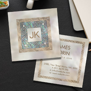 Monogramm Abalone und Gold für griechisches Schlüs Quadratische Visitenkarte