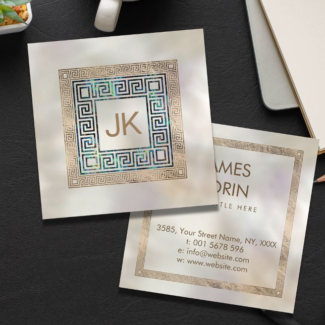 Monogramm Abalone und Gold für griechisches Schlüs Quadratische Visitenkarte (Von Creator hochgeladen)