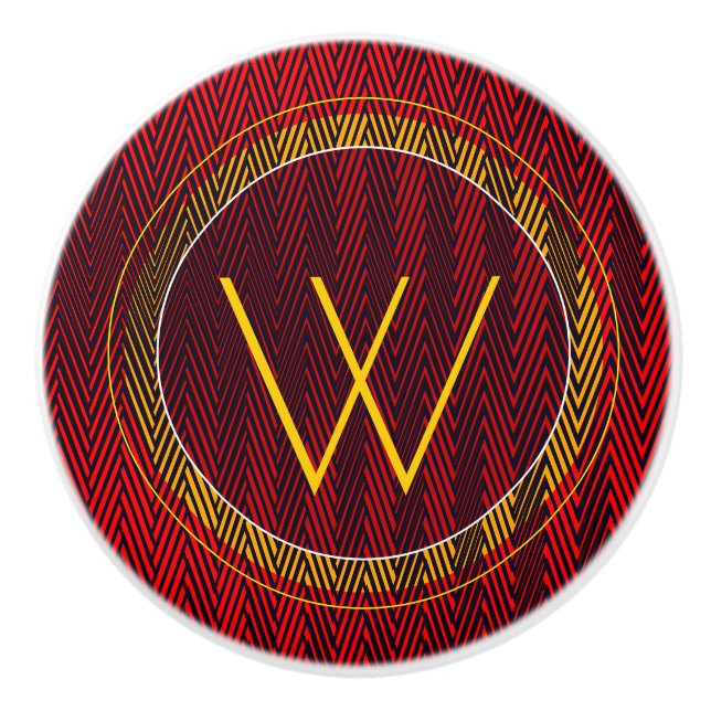 Monogramm abstrakt geometrischer Rot- und Schwarze Keramikknauf (Vorderseite)