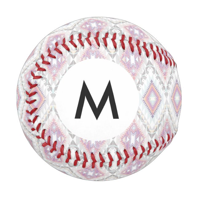 Monogramm abstrakt geometrisches Aztekenmuster Baseball (Vorderseite Links)