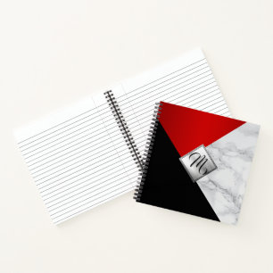 Monogramm Abstrakt rot, schwarz und Marmor Notizbuch