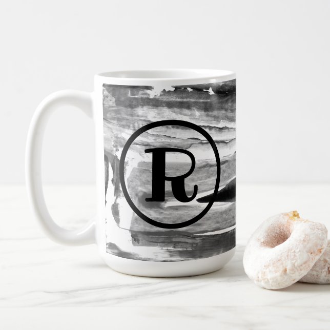 MONOGRAMM Abstrakte Acryl Pinselstriche Kaffeetasse (Mit Donut)