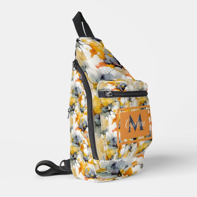 Monogramm abstrakte blutneutrale Erdtöne Crossbody Bag (Linke Seite)