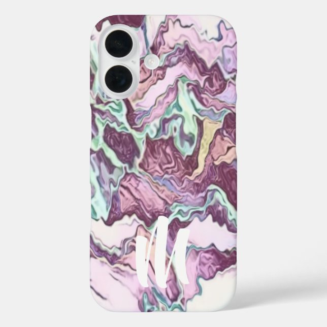 Monogramm Abstraktes Muster iPhone 16 Hülle (Rückseite)