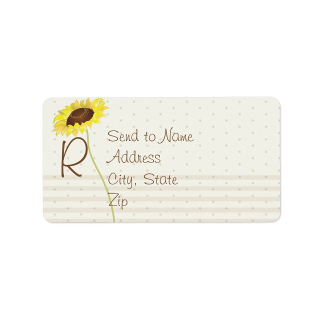 Monogramm-Adresse für Sonnenblumen und Streifen Adressaufkleber (Vorne)