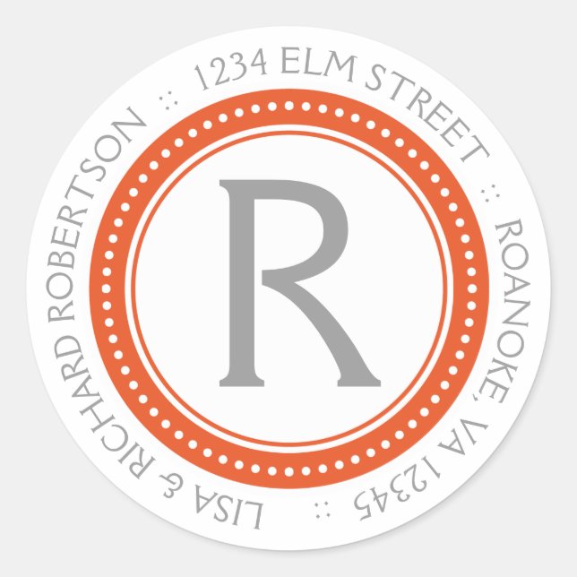 Monogramm-Adressenkleber Runder Aufkleber (Vorderseite)