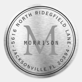 Monogramm-Adressetikett in Silver Metallic Runder Aufkleber