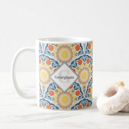 Monogramm Ägäische Sommerorangen und Zitronen Deko Kaffeetasse