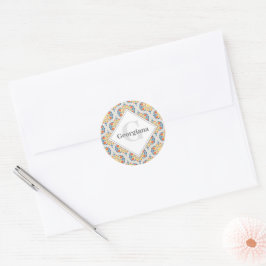 Monogramm Ägäische Sommerorangen und Zitronen Mid  Runder Aufkleber