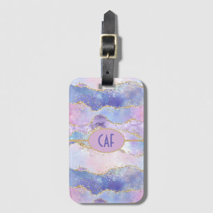Monogramm Agat Glitter Trend Blau Pink Lila Gepäckanhänger