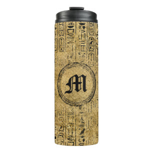 Monogramm-ägyptische Vintage Goldhieroglyphen Thermosbecher
