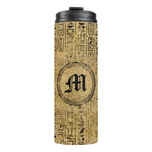 Monogramm-ägyptische Vintage Goldhieroglyphen Thermosbecher (Vorderseite)