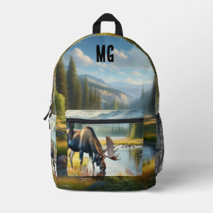 Monogramm Alaska Aquarell Elch  Bedruckter Rucksack