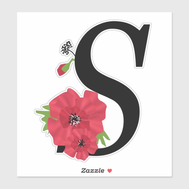 Monogramm, Alphabet, Buchstabe S, Floralmonogramm Aufkleber (Blatt)