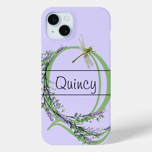 Monogramm Alphabet Q Lavender Eukalyptus Dragonfly Case-Mate iPhone Hülle (Rückseite)