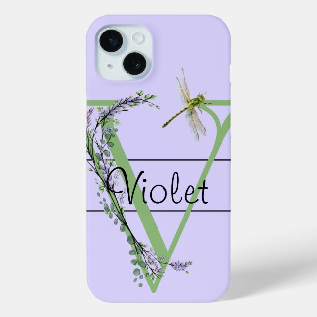 Monogramm Alphabet V Lavendel Eukalyptus Dragonfly Case-Mate iPhone Hülle (Rückseite)