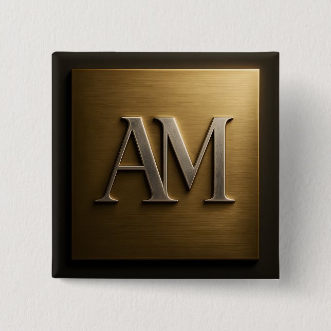 Monogramm AM in gebürstetem Gold-Metall-Design Button (Vorderseite)