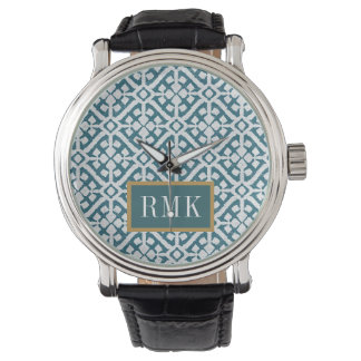 Monogramm | Amadora Blue Pattern Armbanduhr