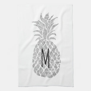 Monogramm-Ananas aus Silber-Glitzer Geschirrtuch