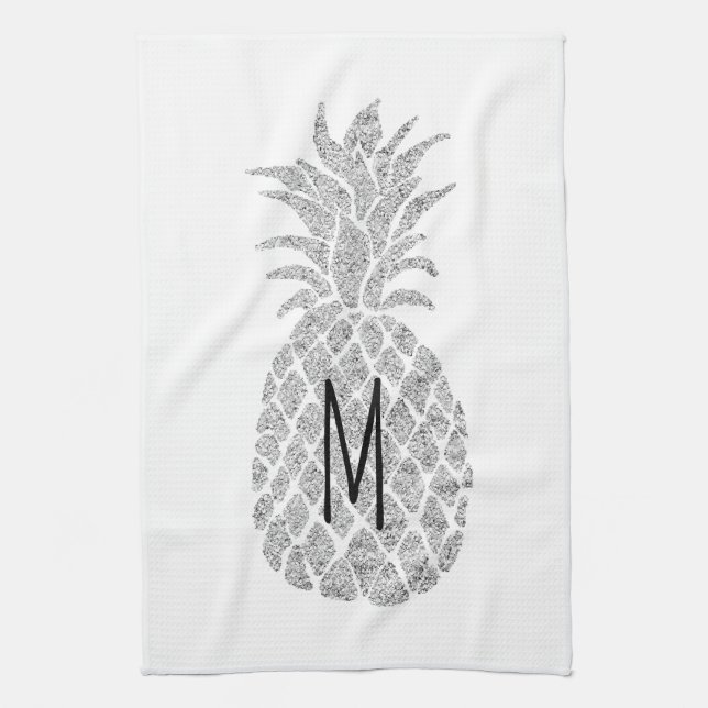 Monogramm-Ananas aus Silber-Glitzer Geschirrtuch (Vertikal)