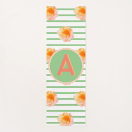 Monogramm Anfangsblatt Floral Streifen Grüner weiß Yogamatte