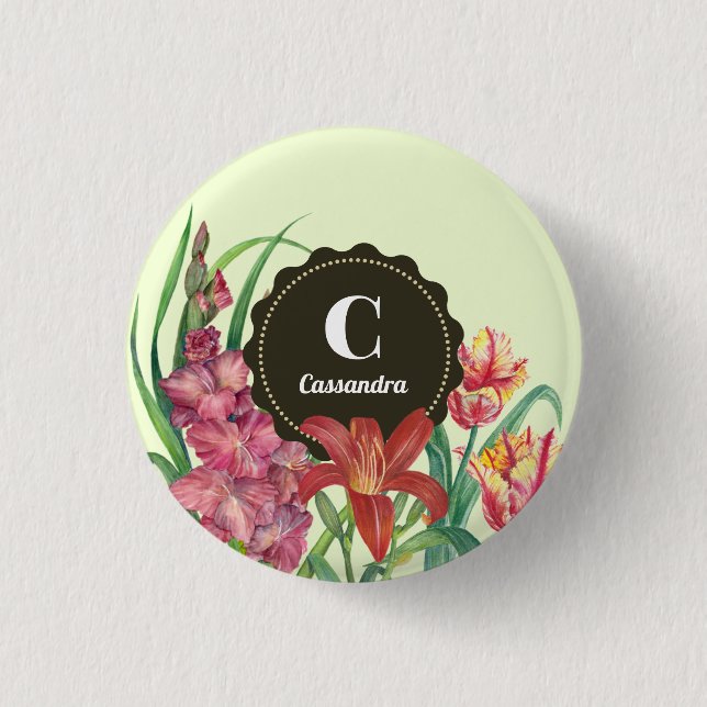 Monogramm Anfangsblütenblütenblüten in warmer Farb Button (Vorderseite)