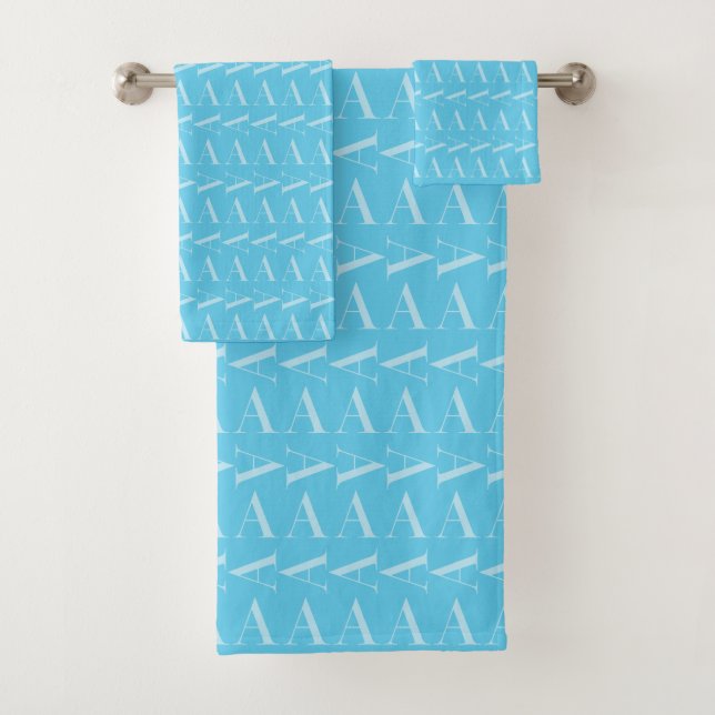 Monogramm Anfangsbuchstabe A, Aqua Blue Badhandtuch Set (Insitu)