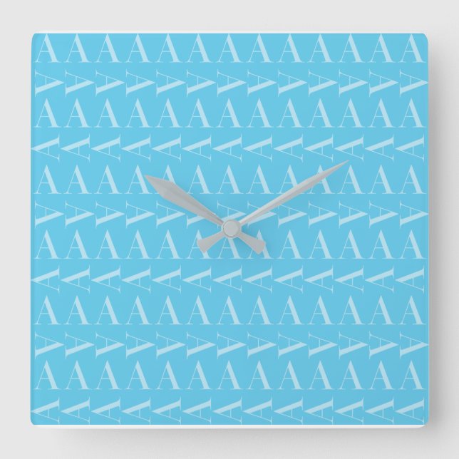 Monogramm Anfangsbuchstabe A, Aqua Blue Quadratische Wanduhr (Vorderseite)