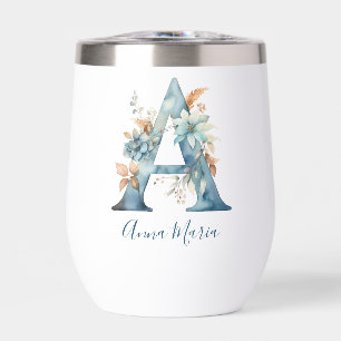 Monogramm Anfangsbuchstabe A Blau Floral Aquarell 