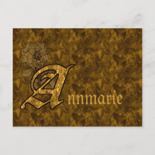 Monogramm Anfangsbuchstabe A Name Gold Pfingstrose Postkarte