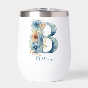 Monogramm Anfangsbuchstabe B Blau Floral Aquarell