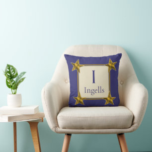 Monogramm Anfangsbuchstabe Blau Gold Sterne Hochze Kissen