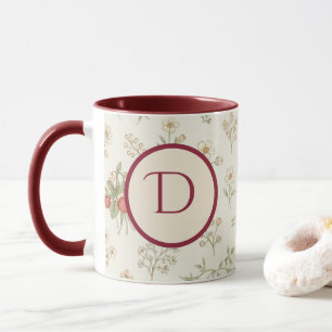 Monogramm Anfangsbuchstabe Boho Weide & Erdbeeren  Tasse