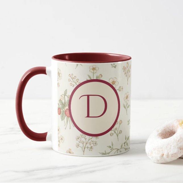 Monogramm Anfangsbuchstabe Boho Weide & Erdbeeren  Tasse (Mit Donut)