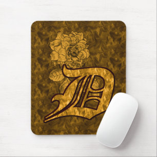 Monogramm Anfangsbuchstabe D Gold-Pfingstrose-Blum Mousepad
