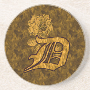 Monogramm Anfangsbuchstabe D Gold Pfingstrose Untersetzer