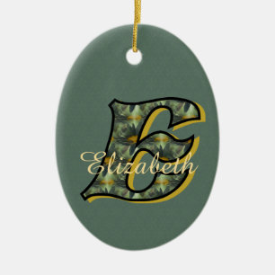 Monogramm Anfangsbuchstabe E Gänseblümchen Floral  Keramik Ornament