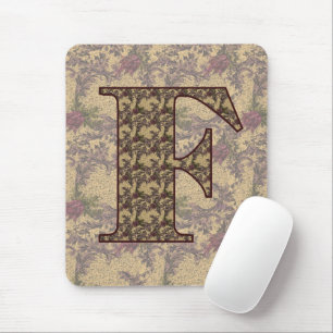 Monogramm Anfangsbuchstabe F Elegant Vintage Blume Mousepad