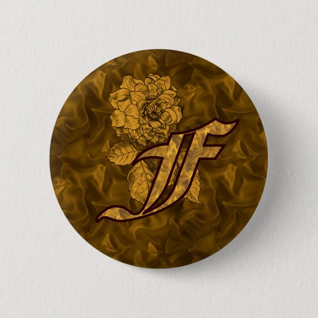 Monogramm Anfangsbuchstabe F Elegante Goldpfingstr Button (Vorderseite)