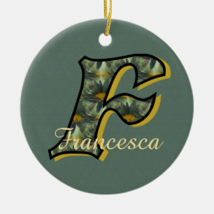 Monogramm Anfangsbuchstabe F Gänseblümchen Floral  Keramik Ornament