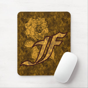 Monogramm Anfangsbuchstabe F Gold Pfingstrose  Mousepad
