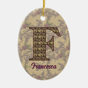 Monogramm Anfangsbuchstabe F Vintage-Blumenmuster  Keramik Ornament