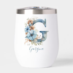 Monogramm Anfangsbuchstabe G Blau Floral Aquarell 